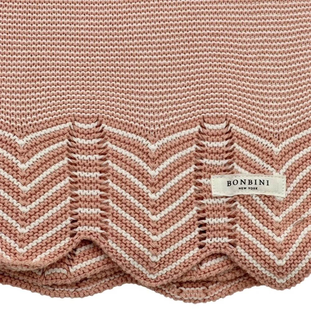 BONBINI Pink Natural Cotton Baby Blanket | Scalloped Edge | Baby Shower Gift